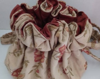 OOAK embroidered floral tapestry handbag purse backpack drawstring pouch