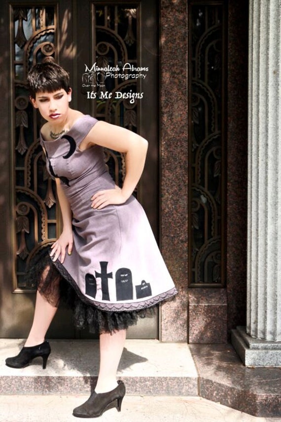 grave yard cemetery dress size7 crinoline stage wear goth prom goth wedding Halloween Its Me Designs up-cycle fashion goth fashion bats