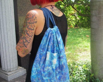 OOAK mochila bolso tote tribal africano azul cordón bolsa tie dye pañal bolsa de playa bolsa de viaje