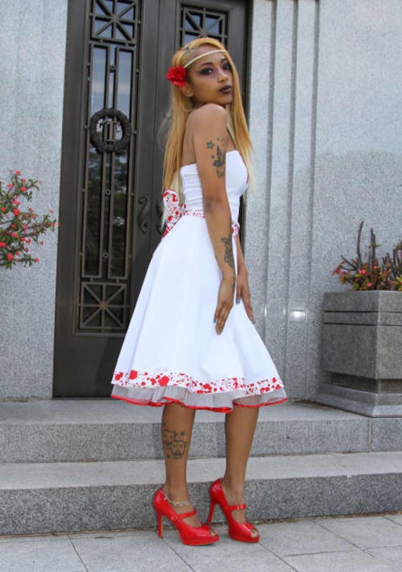 Bleeding Roses Blood Splatter Dress White Goth Prom Wedding Stage Wear  Up-cycled Fashion It's Me Designs Pin up Rocker Size 9 Tattoo Macabre - Etsy
