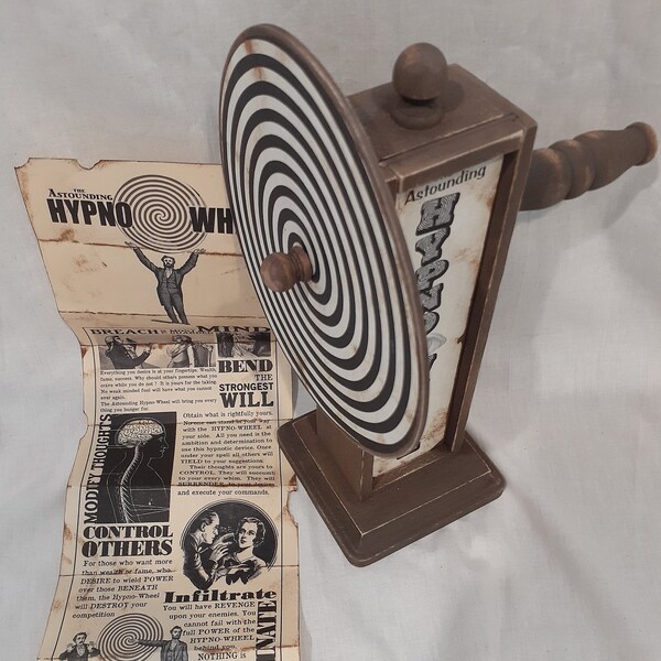 The Astounding Hypno-Wheel magical mind control device. Vintage style decor.