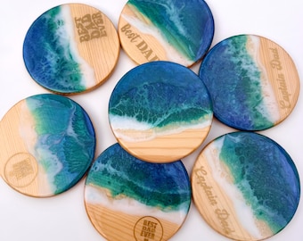 Handmade ocean resin and wood coaster.Father’s day gift