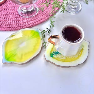 Lemon Resin Coaster: Yellow Fruit Epoxy Drink Mat, Heat Resistant, Shiny coasters,Housewarming gift