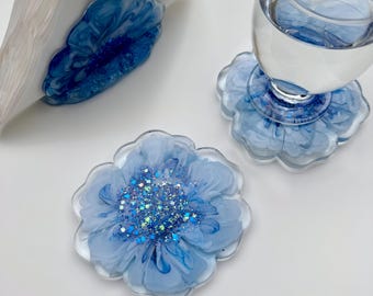 Epoxy Flower Napkin Holder and coaster set:  Resin Dining Decor