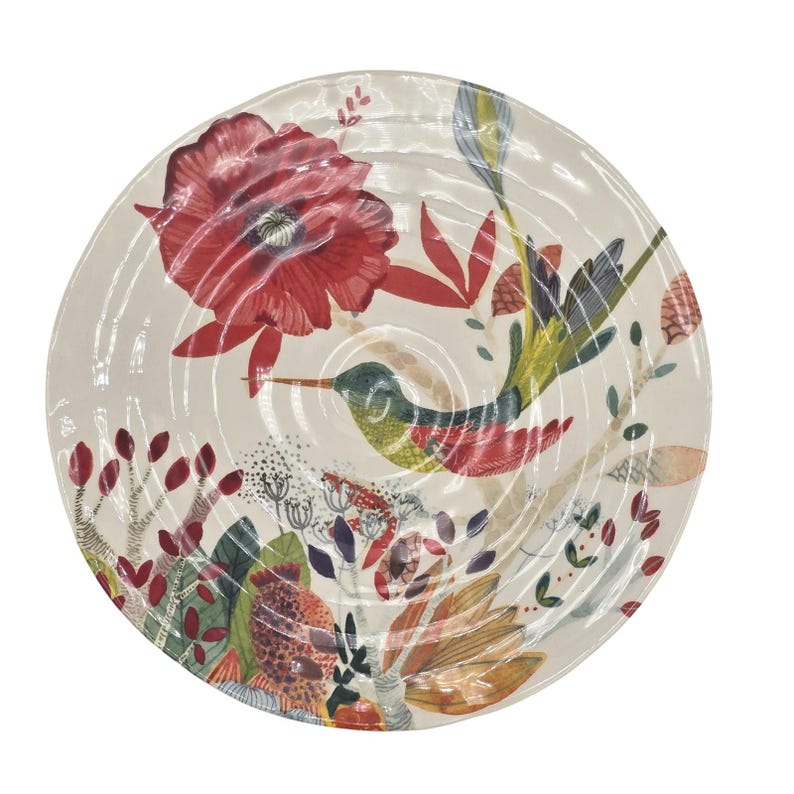 Anthropologie Evenings in Quito Hummingbird & Poppy Flower Plate Michelle Morin image 2