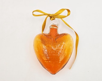 Orange Glass Heart Suncatcher, Handblown, Las Ventanas Al Paraiso, Mexico