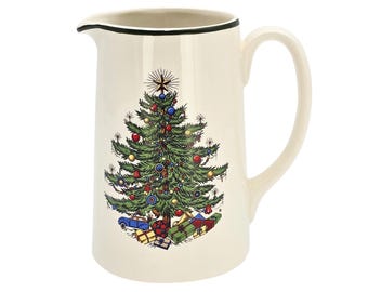 Cuthbertson Original Christmas Tree 16 oz Ceramic Pitcher Narrow Green Band Vtg