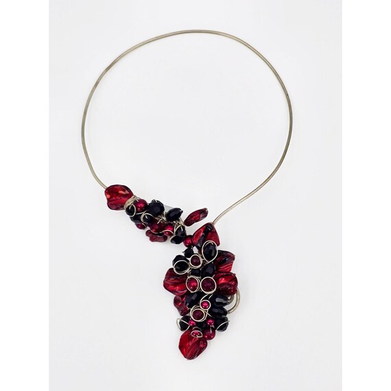 Ruby Red Metallic Statement Art Collar Necklace, … - image 4