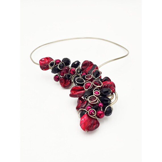 Ruby Red Metallic Statement Art Collar Necklace, … - image 2