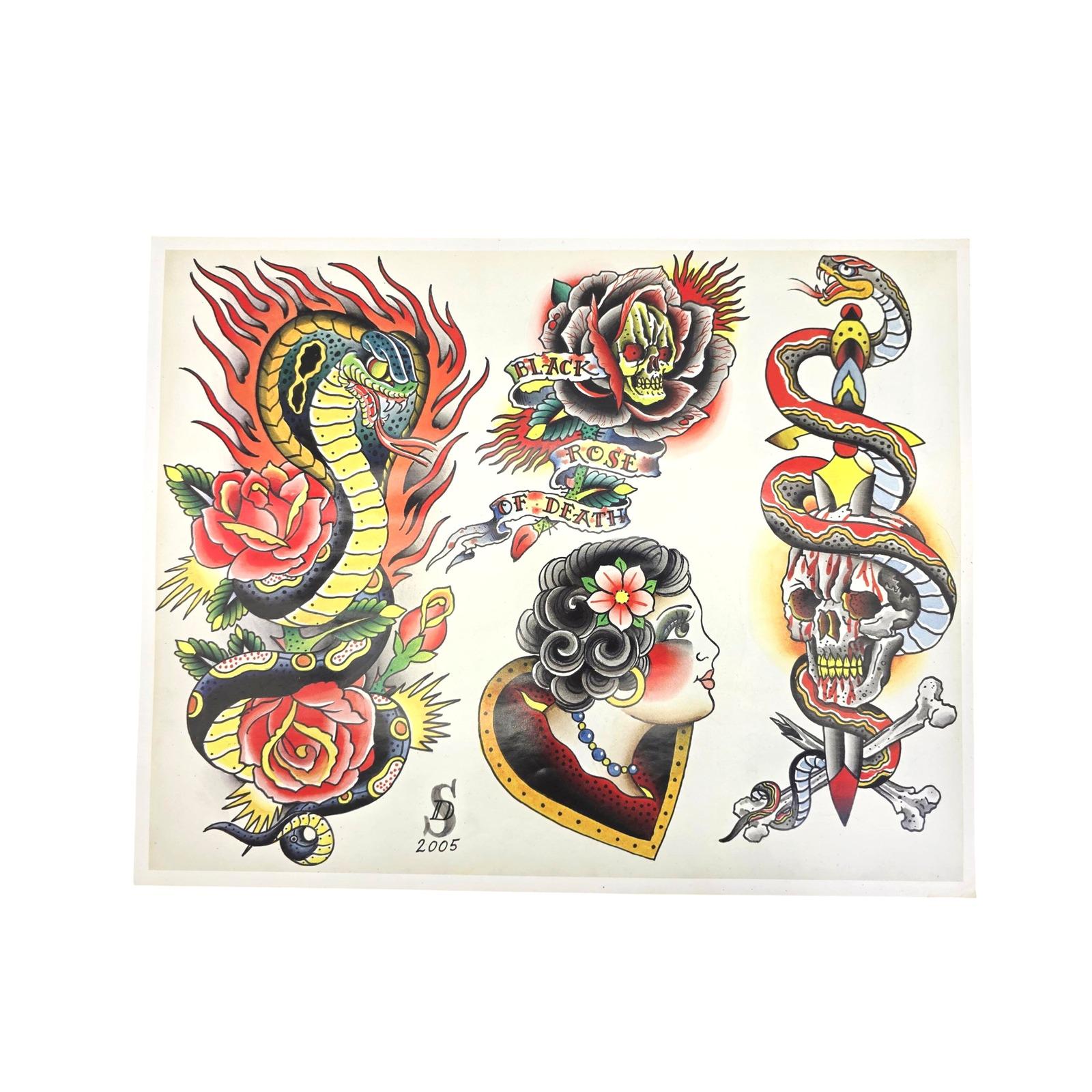 NWT Original ED HARDY Small Backpack Tattoo Americana Skull Heart Tiger Snake Added color to the ed hardy tattoo i did , it was so cute  main image 3
