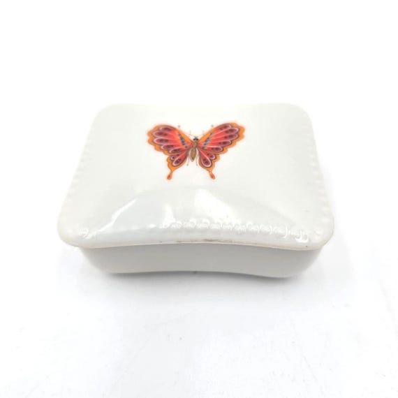 Vintage Butterfly Porcelain Trinket Box | Ring Box | Gift for Butterfly Lover