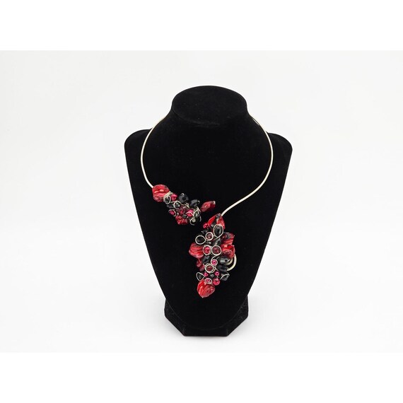 Ruby Red Metallic Statement Art Collar Necklace, … - image 5