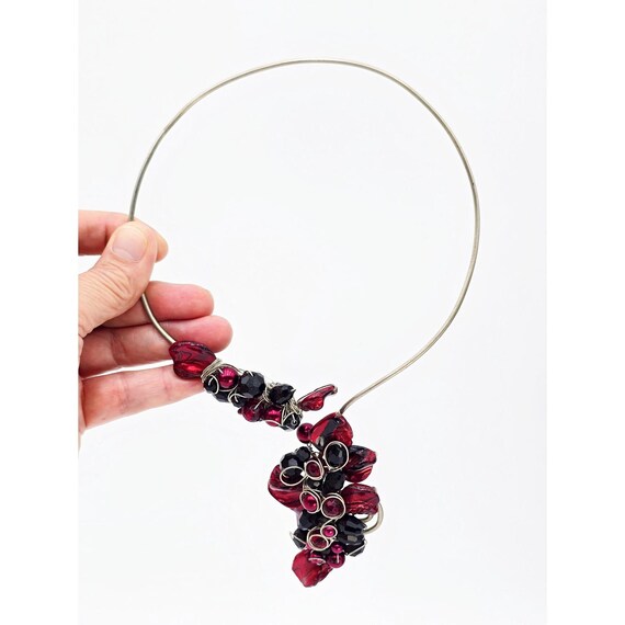 Ruby Red Metallic Statement Art Collar Necklace, … - image 3