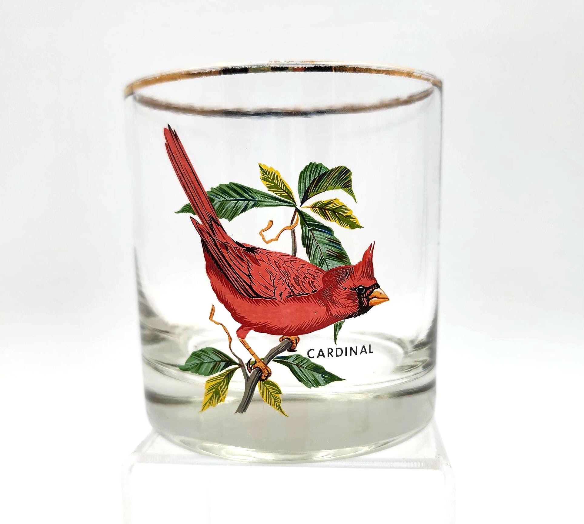 Songbirds of America Old Fashioned Glasses, Set of 4, Bluebird, Oriole, Cardinal, and Robin, 1980s
