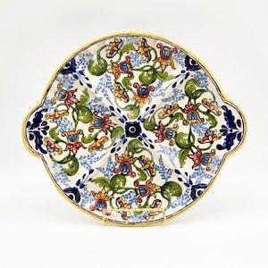 Puebla Mexico Divided Platter, Trinket Dish, or Wall Hanging | Vintage Hand Painted Talavera Style