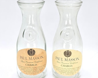 Vintage Paul Masson Chablis Wine Carafe Set of 2 Clear Glass 375ML Saratoga CA