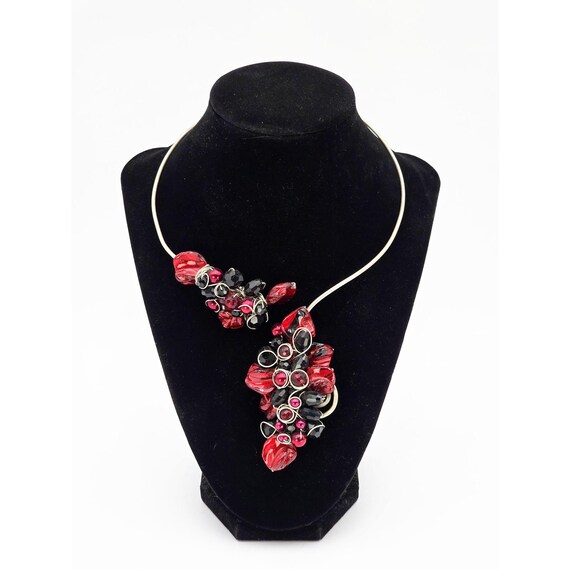 Ruby Red Metallic Statement Art Collar Necklace, … - image 1