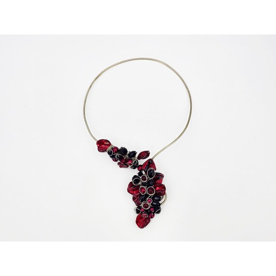 Ruby Red Metallic Statement Art Collar Necklace, … - image 10