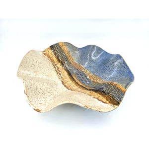 Pottery Ruffle Bowl by Judy Rossman Abstract Snakeskin Pattern Signed Vtg Art