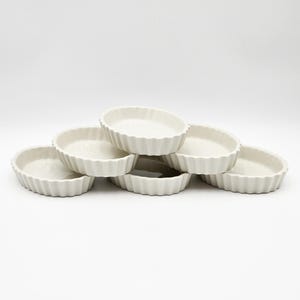 Scalloped Edge White Ceramic Ramekins for Mini Quiches, Tarts, or Flan – Set of 6 | Vintage Hall No 853 USA