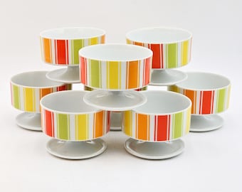 Vintage 1970s Candy Stripes Ceramic Sorbet Dishes - Set of 8