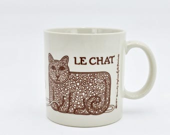 Le Chat Cat Mouse Mug from the Vintage French Red Pattern by Taylor and Ng, Signed/Marked, Produced in Japan, 1978 RARE