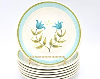 Franciscan Tulip Time Bread & Butter Plates Set 7 MCM Folk Art Floral USA 1963