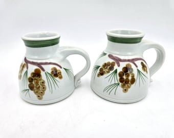Handcrafted Pine Cone Ceramic No Spill Mugs, Set of 2 | Hand Crafted Artisan Pottery