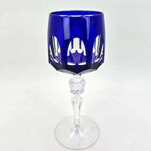Cobalt Blue Cut to Clear Antika Hock Wine Glass, Nachtman Germany Crystal Stemware | Elegant Drinkware