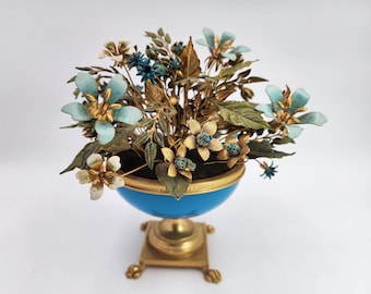 Gorham Enamel Flower Arrangement in Turquoise and Gold Urn, Designed by Jane Hutcheson
