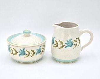 Franciscan Tulip Time Lidded Sugar & Creamer MCM Folk Art Floral Motif USA 1963