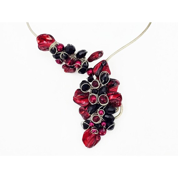 Ruby Red Metallic Statement Art Collar Necklace, … - image 6