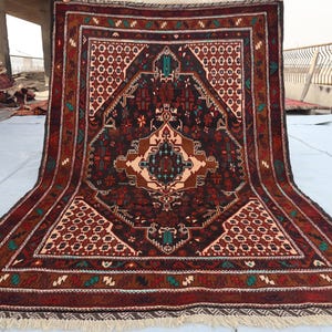 4&#39;3x6&#39;6 Ft Baluchi Turkmen Geometric Antique Genuine Baluch Rug, Handmade Vintage Oriental Area Rug, Baluchi Area Rug, Livingroom Décor Rug