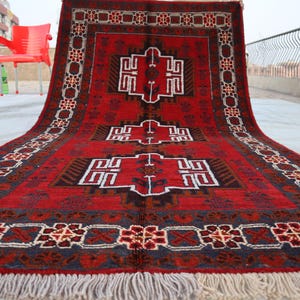 3&#39;5x6&#39;7 Red Vintage Oriental Area Rug, Gorgeous Baluchi Area Rug, Baluch Turkmen Geometric Antique Genuine Baluch Rug, Living room Décor Rug