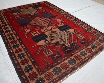3x4 Ft Afghan Vintage Area Rug, Turkmeni Geometric Antique Genuine Baluchi Rug, FREE SHIPPING Handmade Baluchi Rug, Living room Décor Carpet