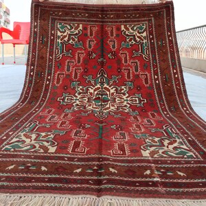 Red Baluchi Tribal Faded rug 3&#39;7x5&#39;6 Ft Vintage Baluch Afghan Rug, Handmade vintage Area rug Oriental Geometric - Home Decorative Carpet rug