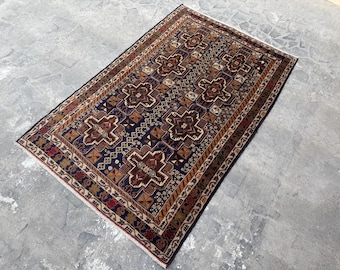 Tappeto Baluchi afgano da 4'2x6'6 piedi - Splendido tappeto in lana turcomanna annodato a mano, elegante elemento orientale vintage di qualità per cucina o soggiorno