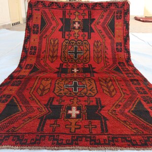 3&#39;8x6&#39;2 Ft Baluchi Nokari Area Rug, Vintage Area Rug, Turkmen Geometric Antique Genuine Baluchi Rug, Handmade Oriental Living room Décor Rug