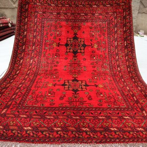 3&#39;4x4&#39;8 Ft Afghan Red Bokhara Rug, Turkmen Oriental Geometric Rug, Khal Mohammedi Bukhara Afghan Handmade Rug, Livingroom, Décor office Rug