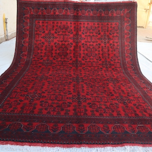 6x8 Ft Afghan Khal Mohammedi Area Rug, Turkmen Oriental Geometric Bukhara Genuine Rug, New Afghan Handmade Bukhara Rug, Livingroom Décor Rug