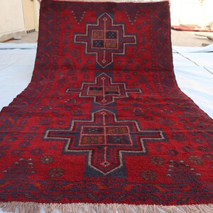 3&#39;6x6&#39;2 Red Vintage Nokari Area Rug, Baluchi Area Rug, Turkmen Geometric Antique Genuine Baluchi Rug, Handmade Oriental Livingroom Décor Rug