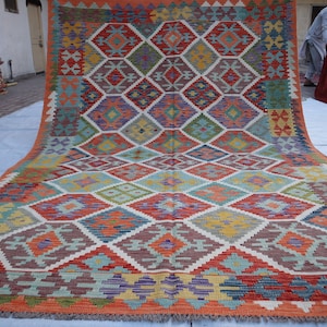7x10 Stunning Afghan Kilim Rug, Turkmen Tribal rug, Chubi Maimana Kilim Rug, New Flatweave Rug, Vintage rug, Rug for Bedroom, Livingroom Rug