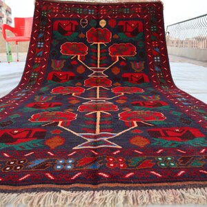 3&#39;10x6&#39;11 Vintage Handmade Oriental Area Rug, Baluchi Area Rug, Baluchi Turkmen Geometric Antique Genuine Baluchi Rug, Living Room Décor Rug