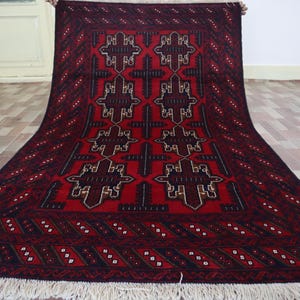 3&#39;10x6&#39;4 Ft Baluchi Handmade Oriental Area Rug, Baluchi Vintage Area Rug, Turkmen Geometric Antique Genuine Baluch Rug, Livingroom Décor Rug