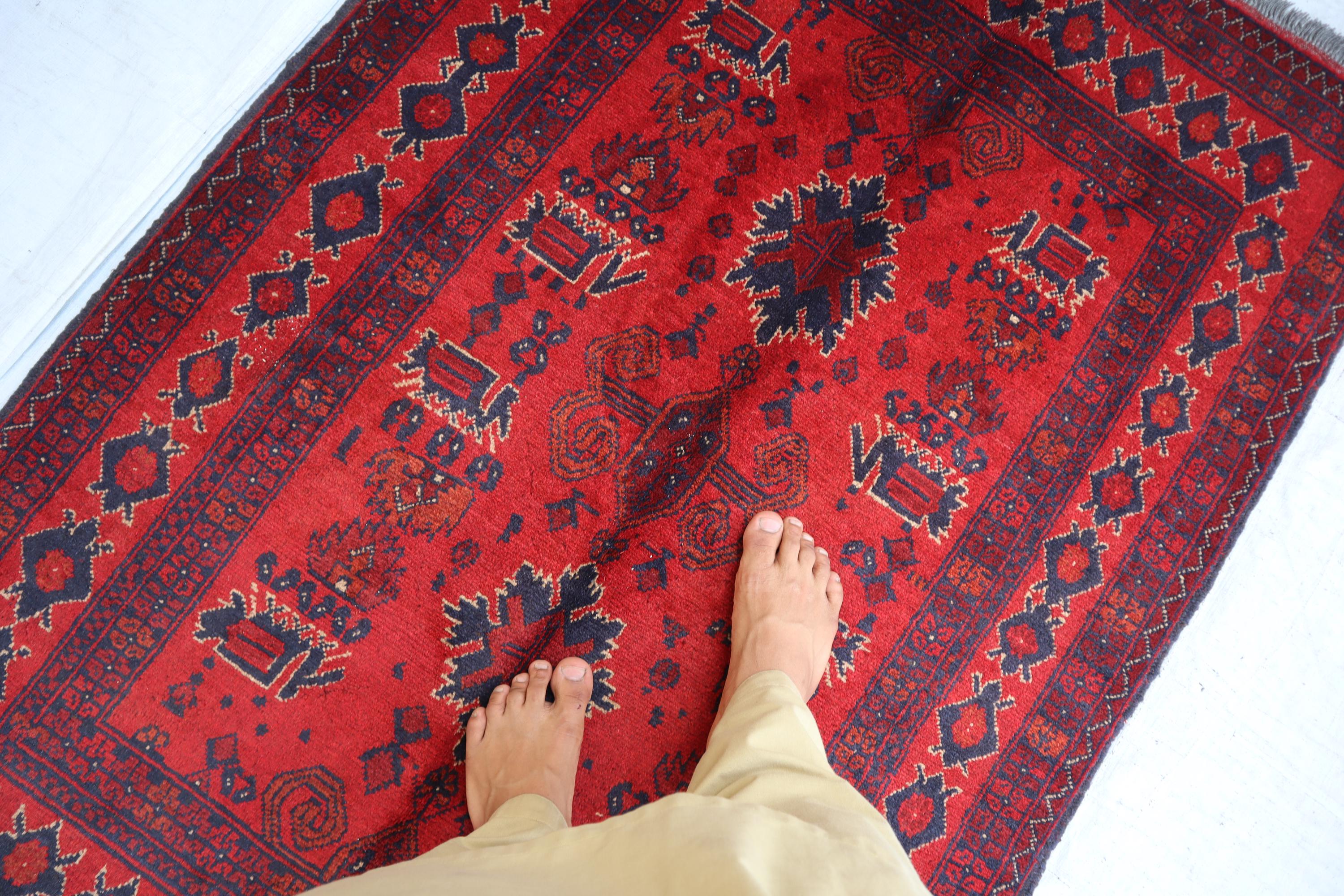 3'3x4'9 レッド トルクメン オリエンタル ジオメトリック ラグ