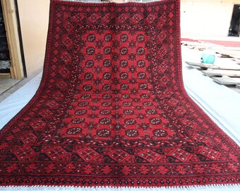 Alfombra afgana de pelo alto de 1,5 x 2,4 m, estilo turcomano Bokhara, color rojo, nueva, hecha a mano, para sala de estar, tribal, dormitorio y oficina.