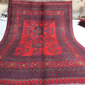 3x5 Ft Afghan Handmade Rug, Afghan Khal Mohammedi Bokhara Red Rug, Turkmen Oriental Bukhara Geometric Rug, Livingroom, Décor office Area Rug
