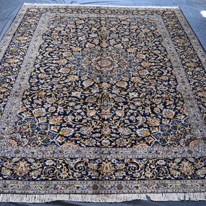 10 x 13 ft marineblauw blank antiek tapijt, Afghaans handgemaakt tapijt, oud tapijt Afghaans paleis, hoogpolig zacht tapijt, eettafeltapijt, vloerkleed woonkamer