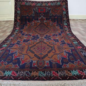 3&#39;7x6&#39;3 Vintage Handmade Rug, Oriental Area Rug, Baluchi Area Rug, Baluch Turkmen Geometric Antique Genuine Baluch Rug, Livingroom Décor Rug