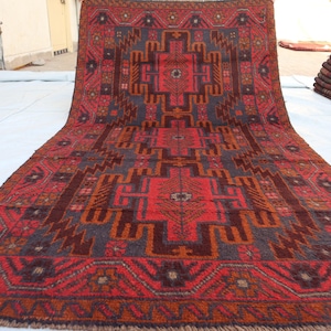 3&#39;7x6&#39;7 Ft Vintage Area Rug, Turkmen Geometric Antique Genuine Baluchi Rug, Baluchi Nokari Area Rug, Handmade Oriental Living room Décor Rug